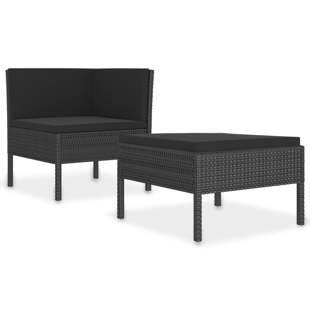 Garden Furniture Set Black PE Rattan, Powder-Coated Steel