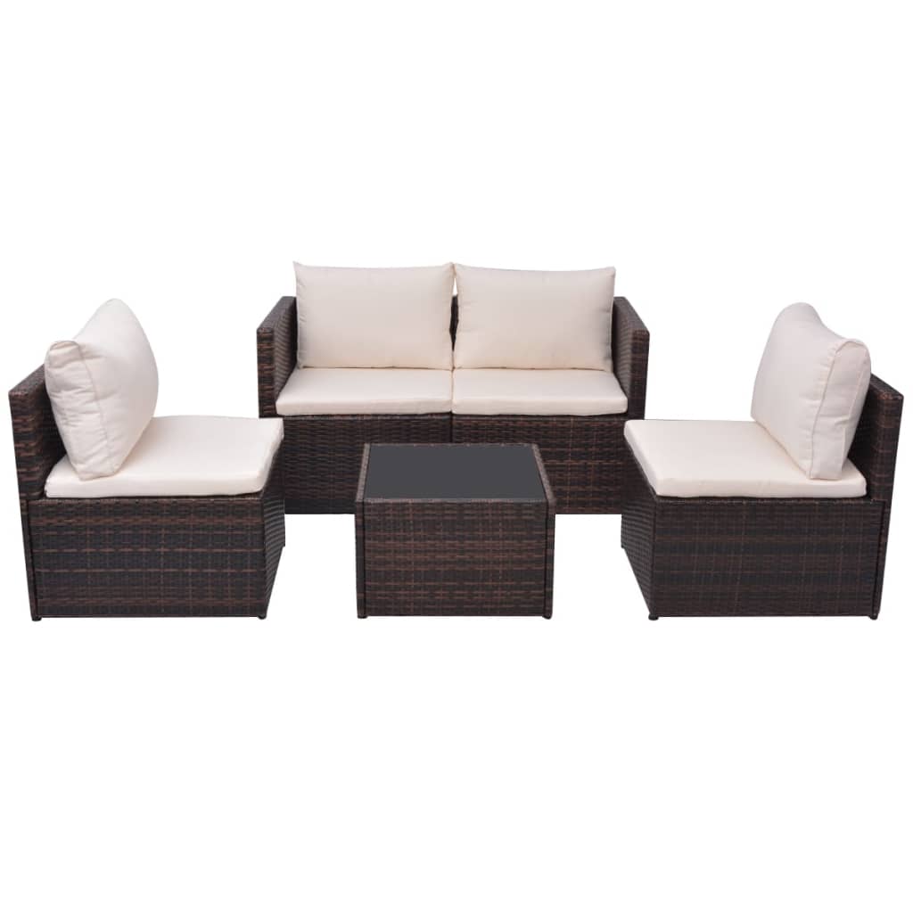 Garden Furniture Set Brown PE rattan, powder-coated steel, polyester