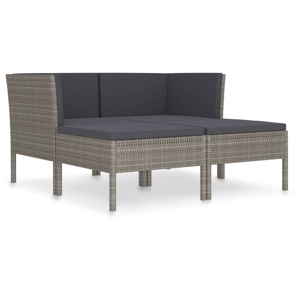 Garden Furniture Set Grey PE rattan, powder-coated steel, polyester