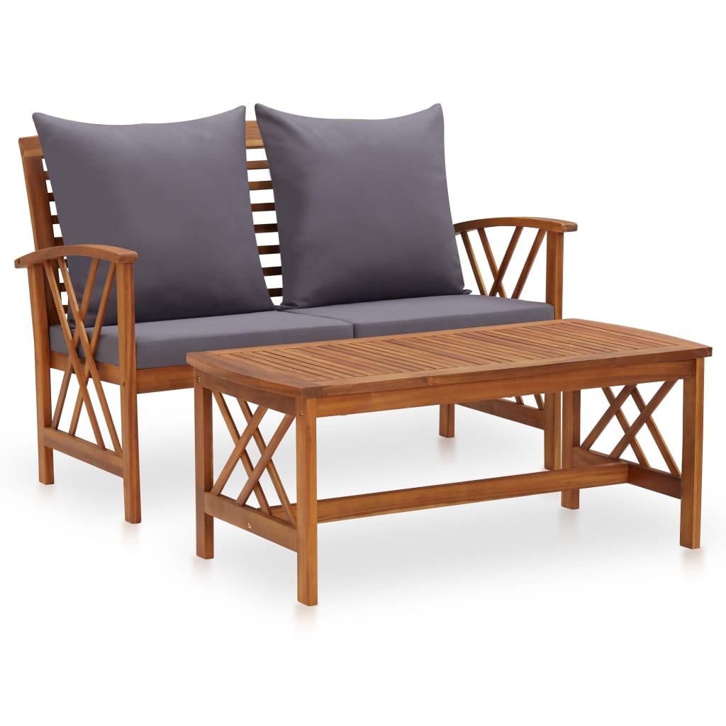 Garden Lounge Set Acacia Wood, Dark Grey Solid Acacia Wood, Polyester