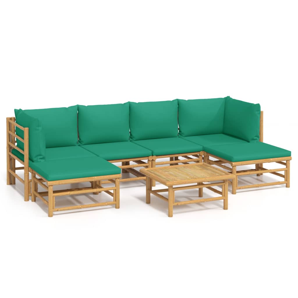 Garden Lounge Set Bamboo and Green Bamboo, Polyester Medium