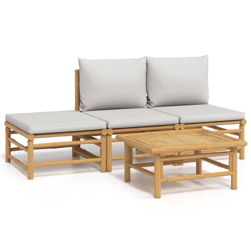 Garden Lounge Set Bamboo, Light Grey Bamboo, Polyester Medium