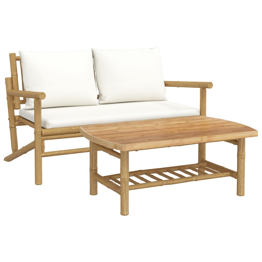 Garden Lounge Set Bamboo with cream white cushions