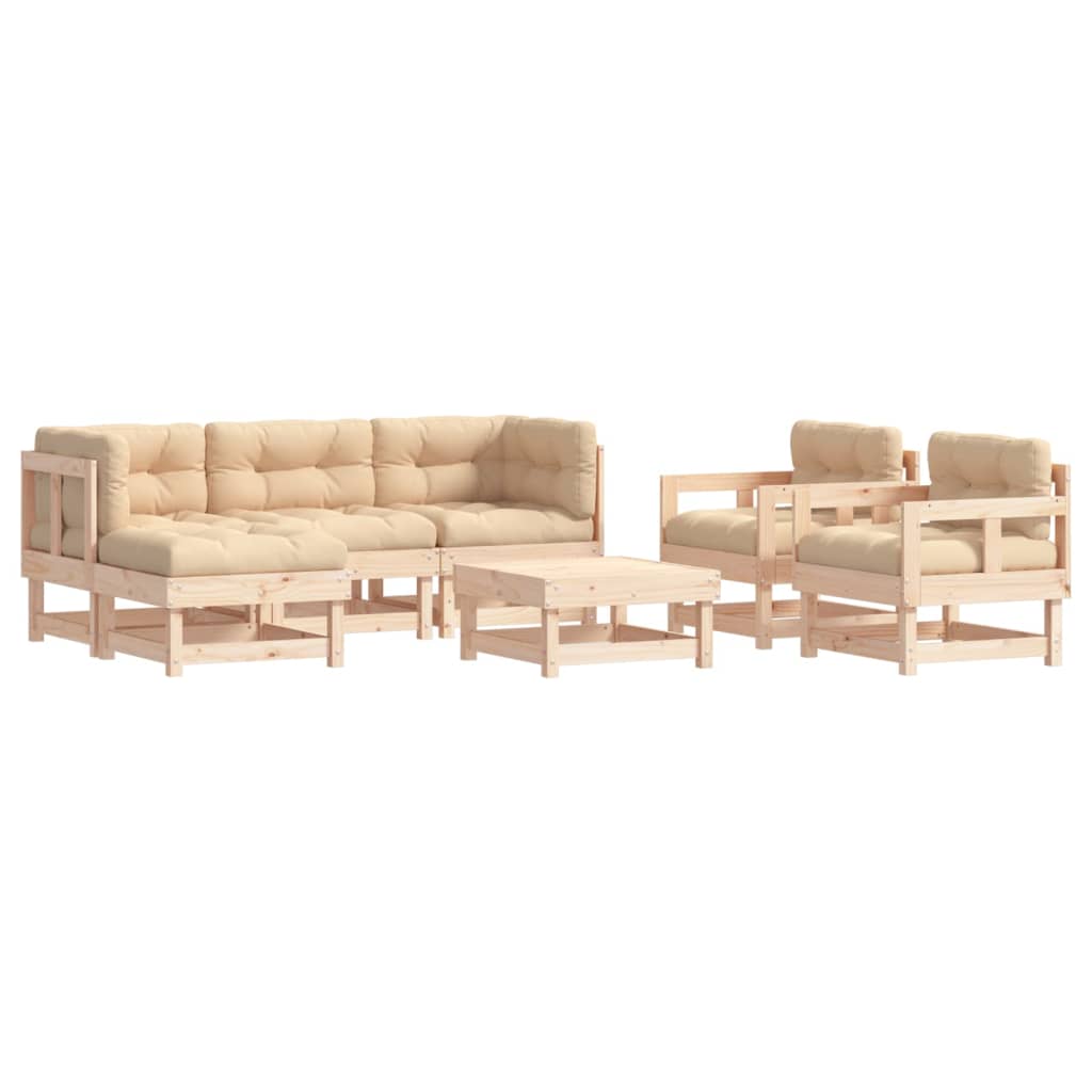 Garden Lounge Set Beige Cushions on Pine Frame