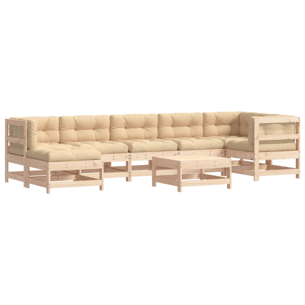 Garden Lounge Set Beige Solid pine wood Large Modular
