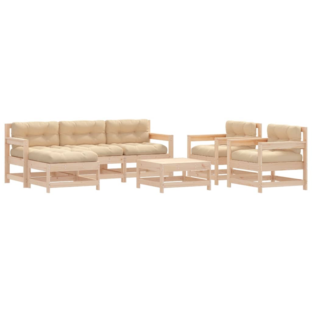 Garden Lounge Set Beige Solid Pine Wood Medium Modular