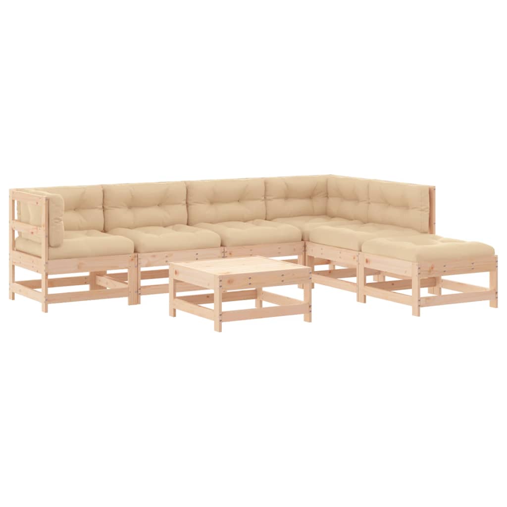 Garden Lounge Set Beige Solid pine wood, Plywood Large Modular