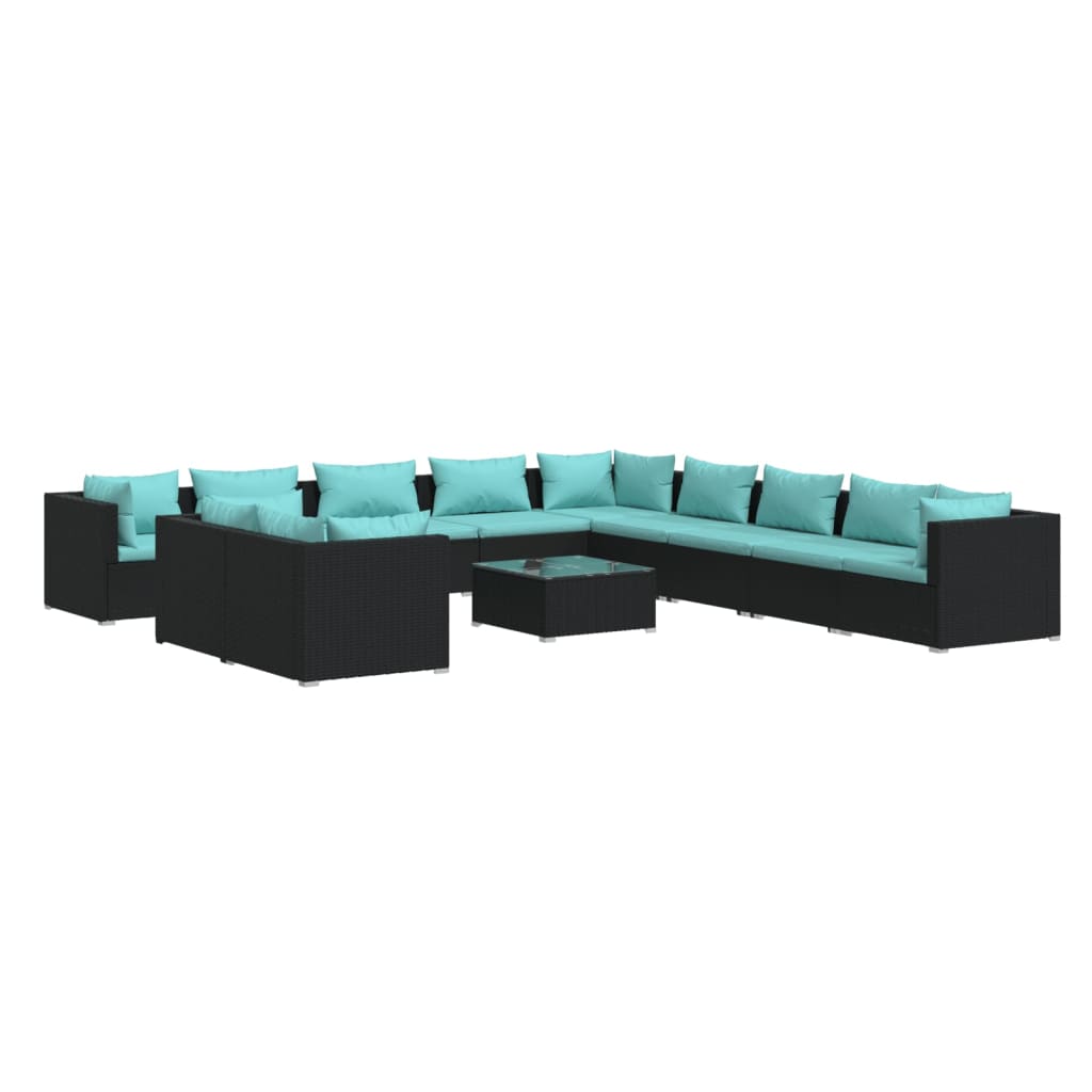 Garden Lounge Set Black and Water Blue