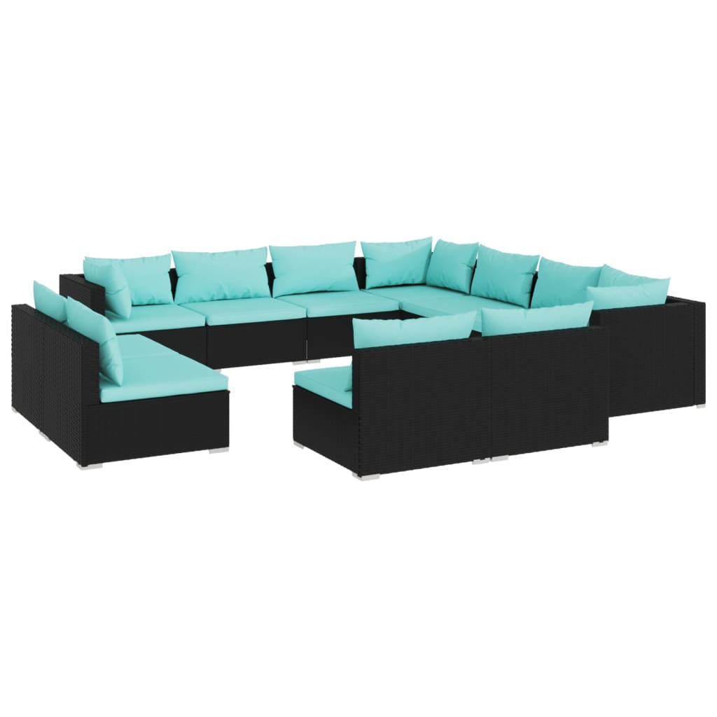 Garden Lounge Set Black and Water Blue