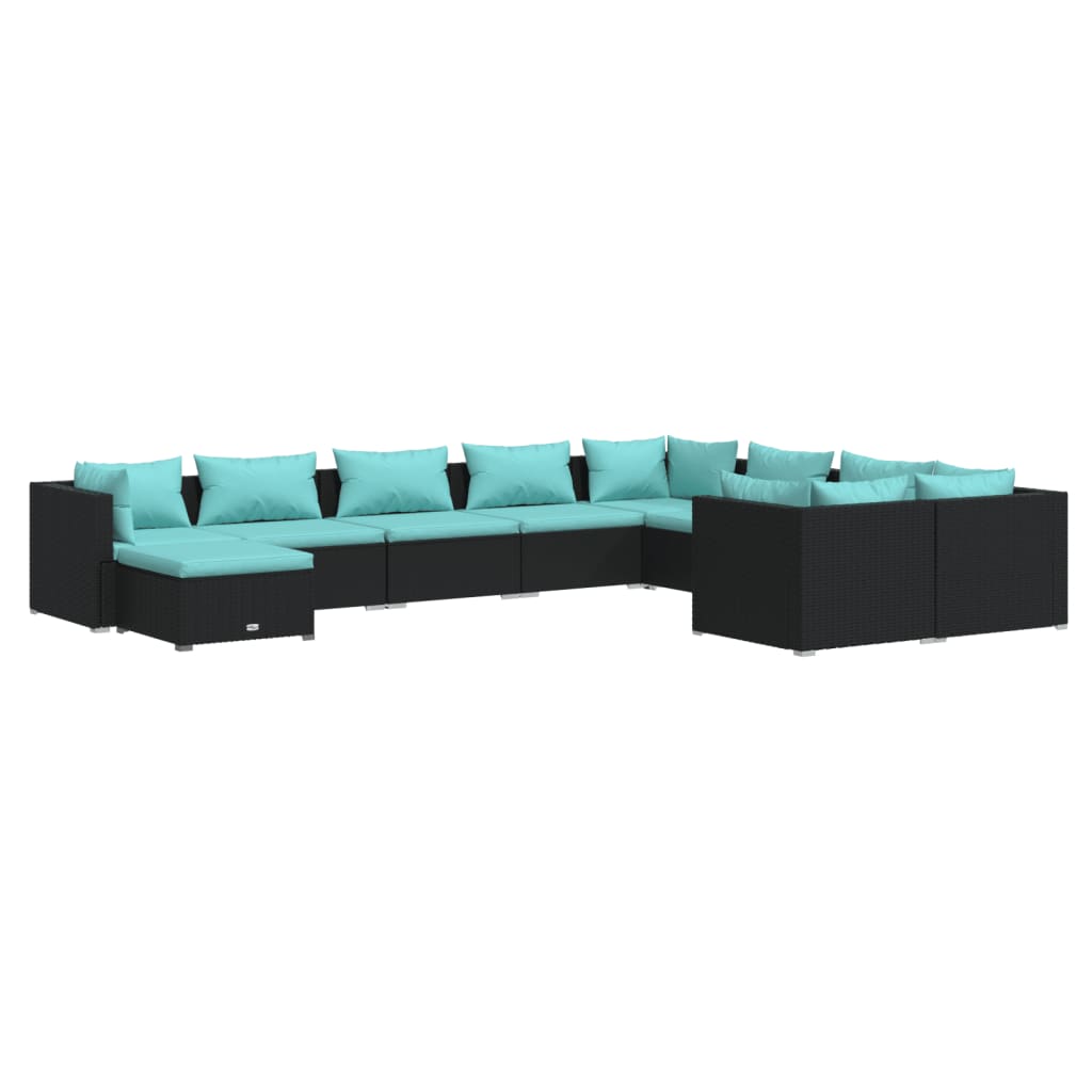 Garden Lounge Set Black and water blue