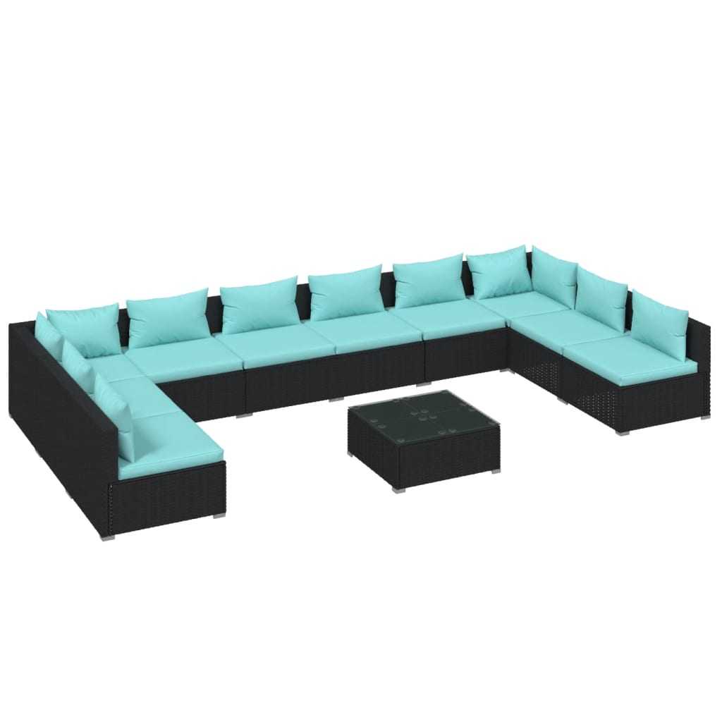 Garden Lounge Set Black and Water Blue