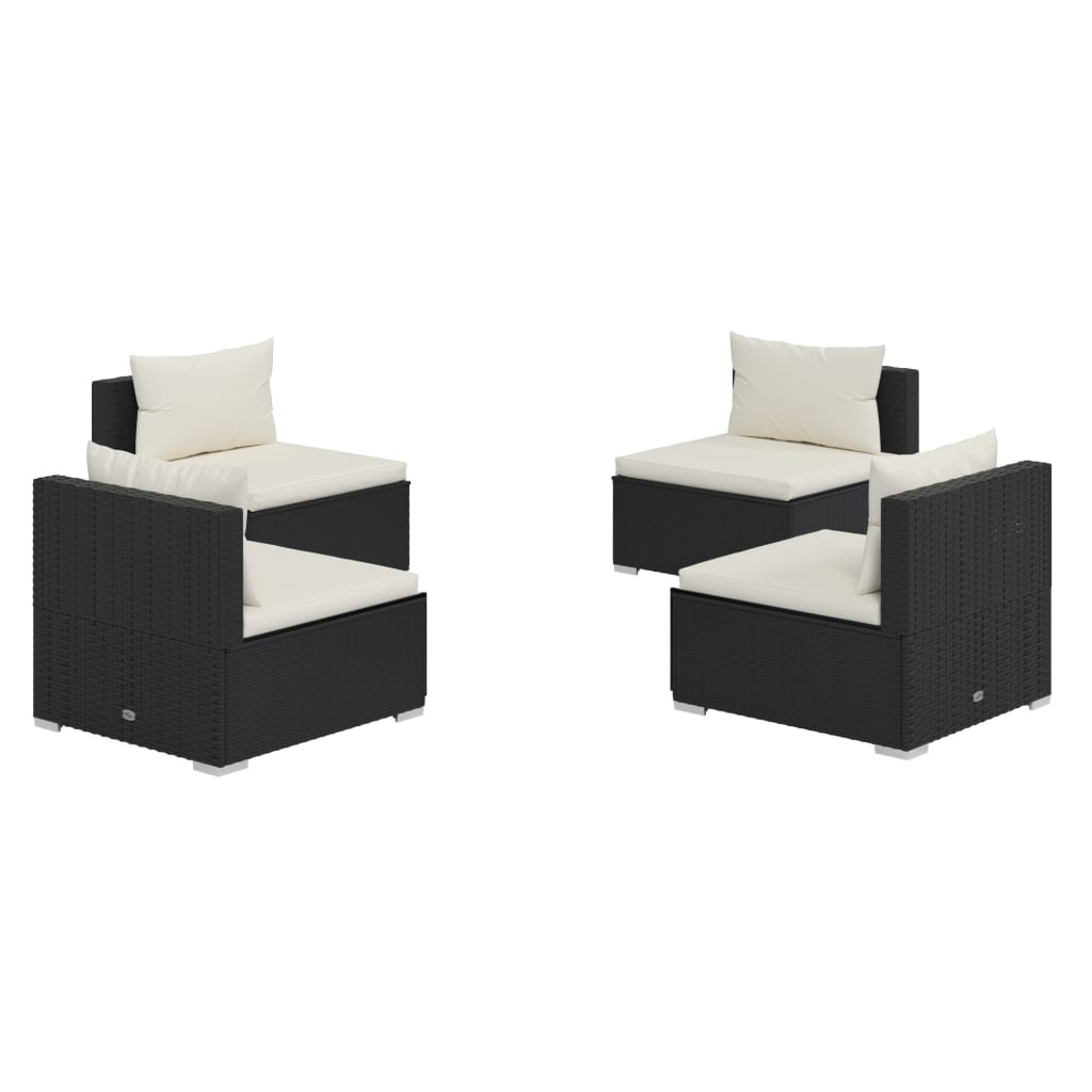 Garden Lounge Set Black, Cream PE Rattan, Powder-Coated Steel, Fabric