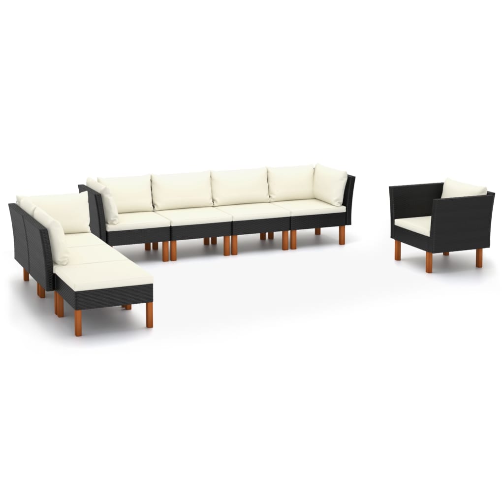 Garden Lounge Set Black, Cream White