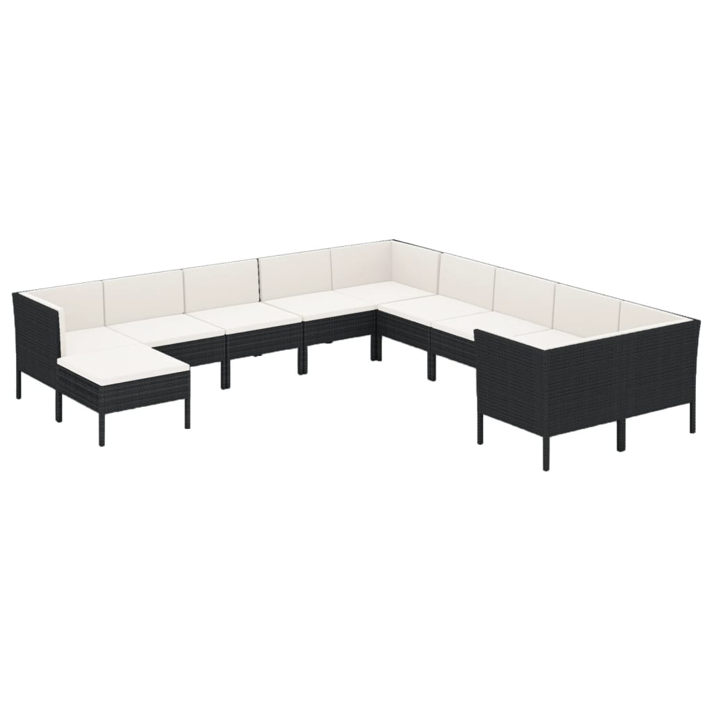 Garden Lounge Set Black, Cream White PE Rattan Medium Modular