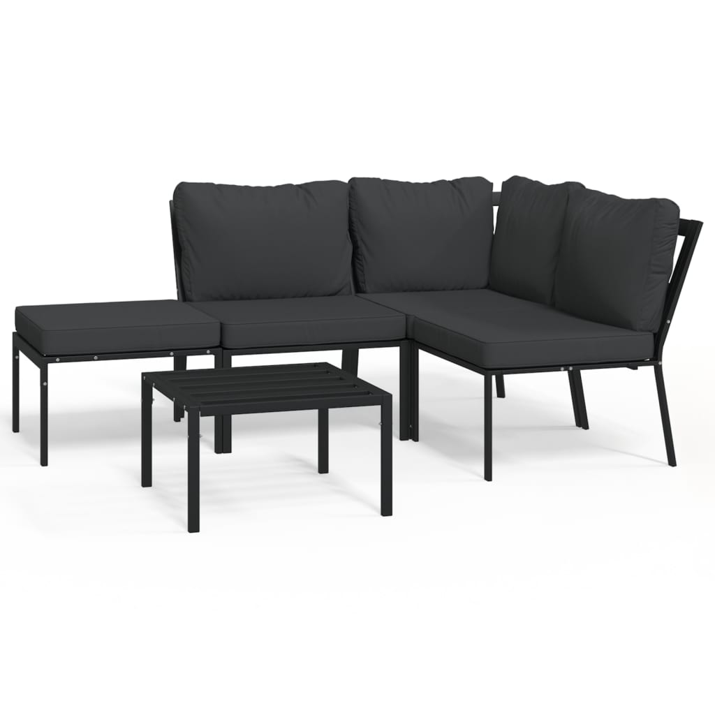 Garden Lounge Set Black, Gray Powder-coated steel, Polyester fabric