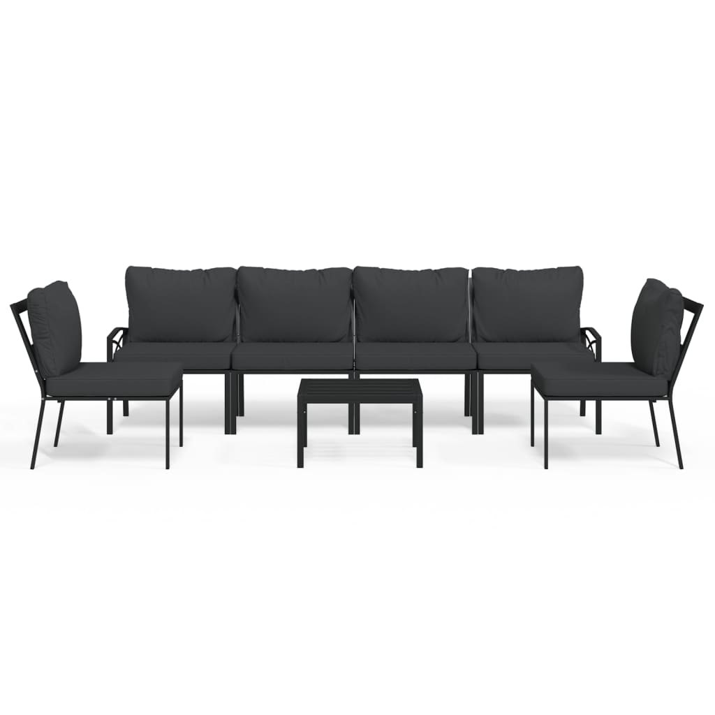 Garden Lounge Set Black, Grey Powder-coated steel, 100% polyester