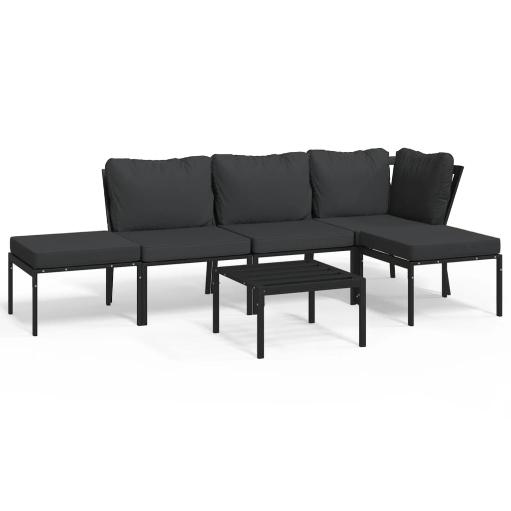 Garden Lounge Set Black, Grey Powder-coated steel and polyester