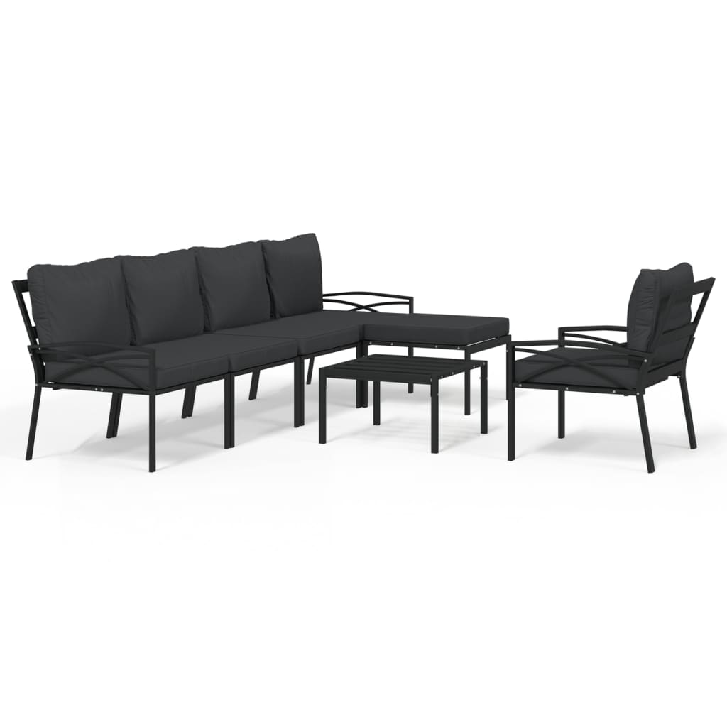 Garden Lounge Set Black, Grey Powder-coated steel, fabric Modular