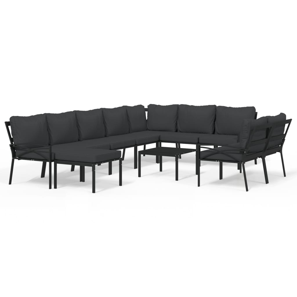 Garden Lounge Set Black, Grey Powder-coated steel, Polyester Medium