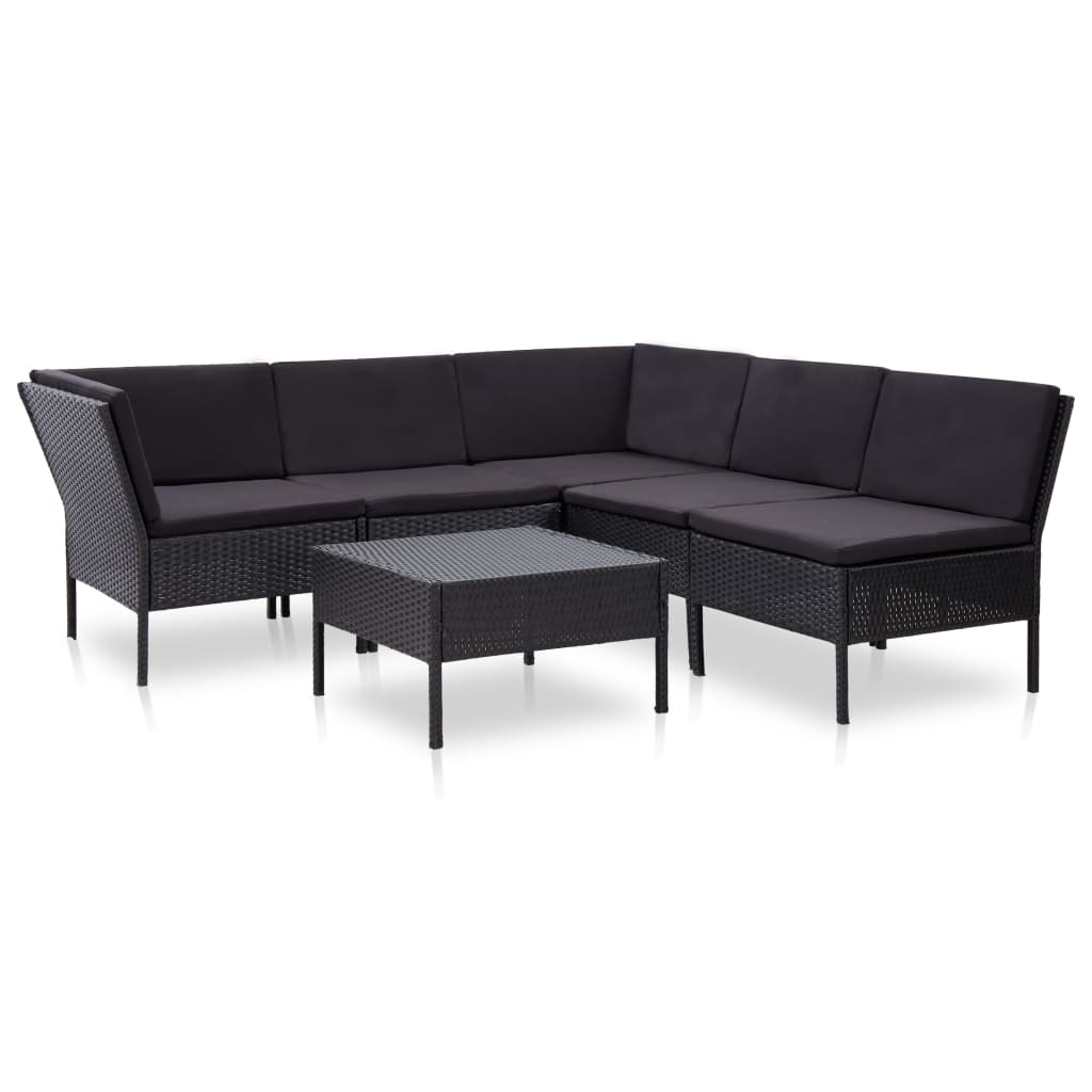 Garden Lounge Set Black PE (polyethylene) rattan, powder-coated steel