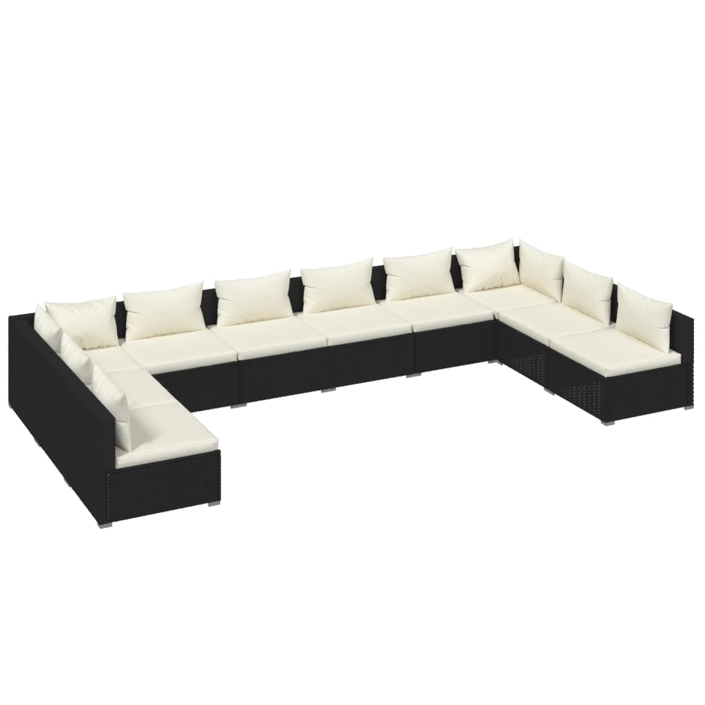 Garden Lounge Set Black PE Rattan 10 Piece Set
