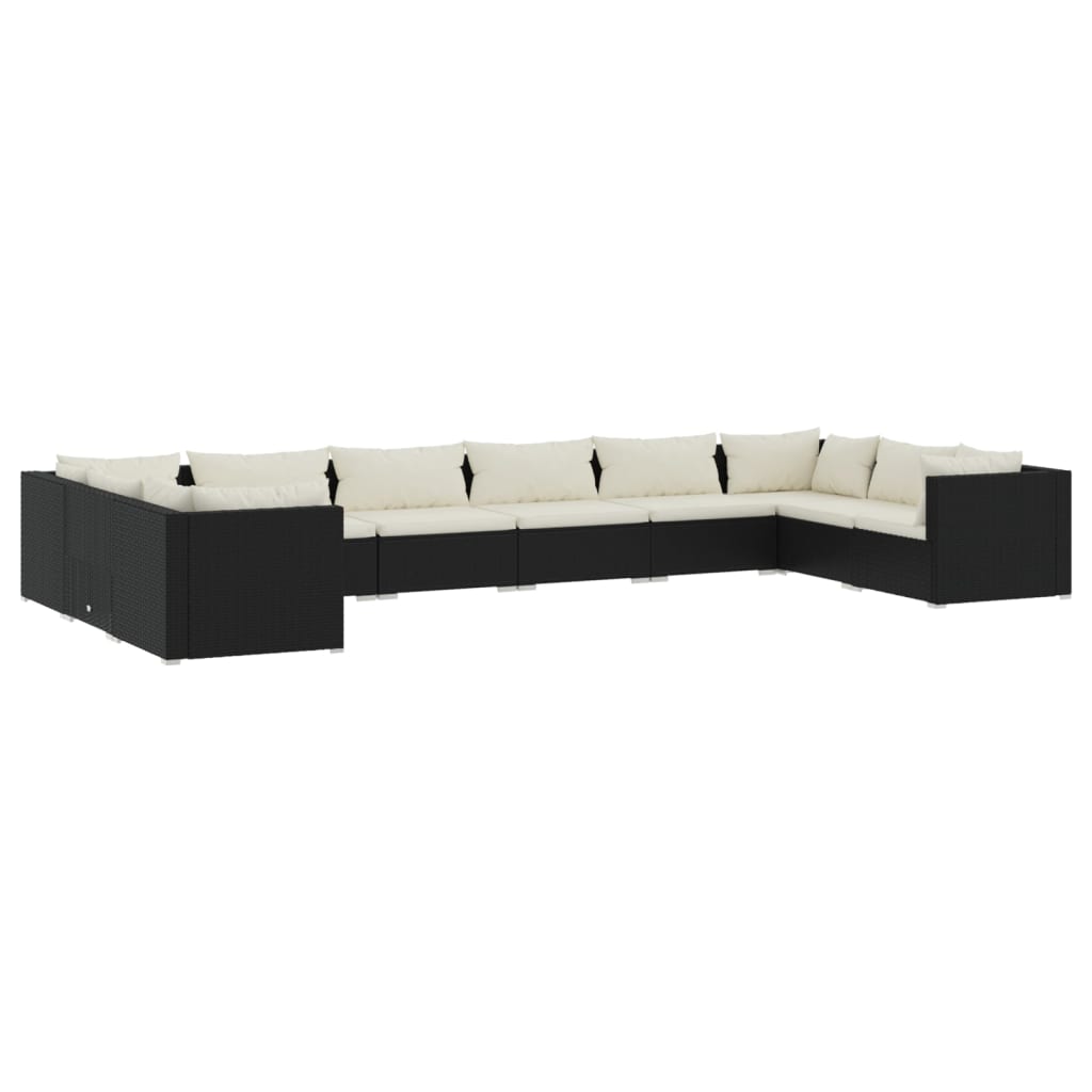 Garden Lounge Set Black PE Rattan 10 pieces Modular