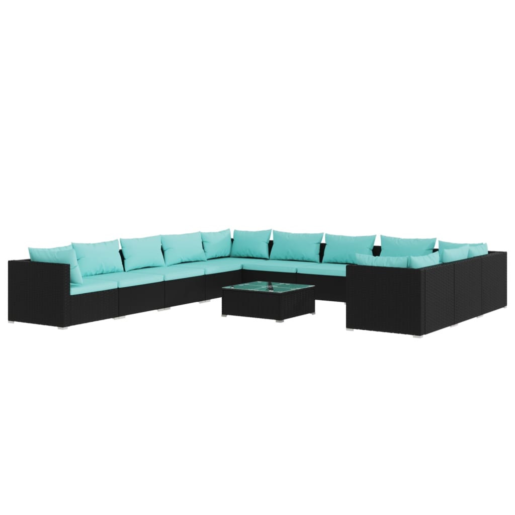 Garden Lounge Set Black PE rattan 12 Piece Set Modular