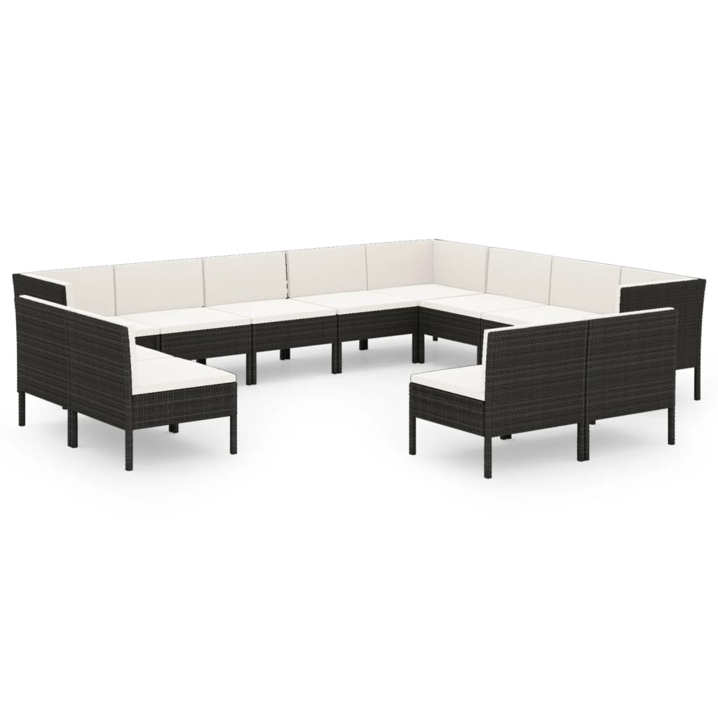 Garden Lounge Set Black PE rattan 12 Piece Set Removable Covers