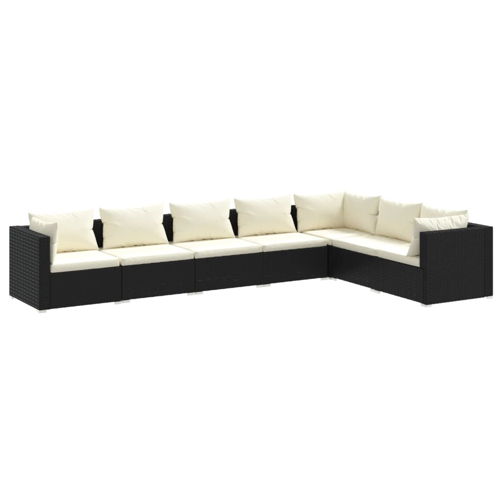 Garden Lounge Set Black PE rattan 7 Piece Set Modular