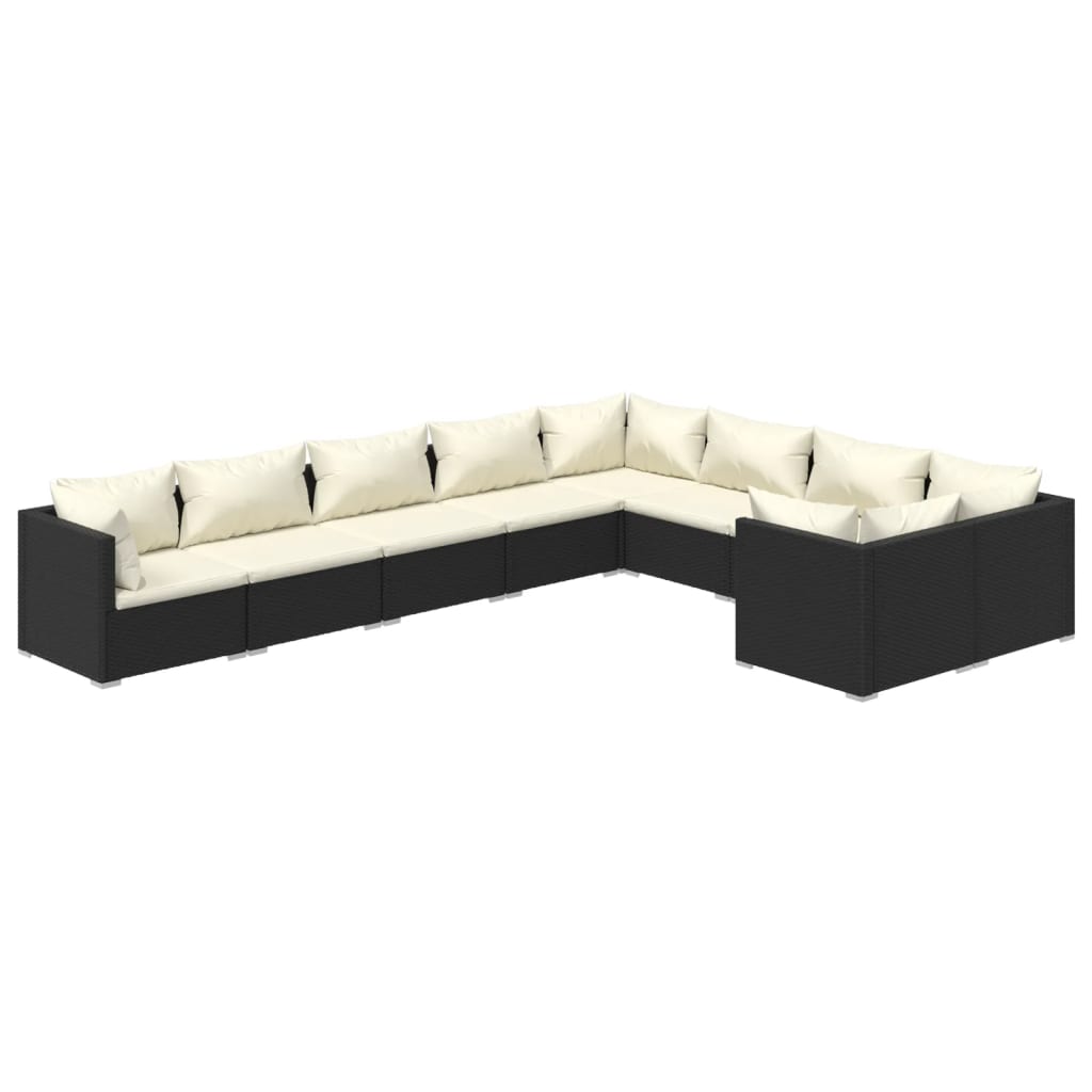 Garden Lounge Set Black PE rattan 9 Piece Set Modular