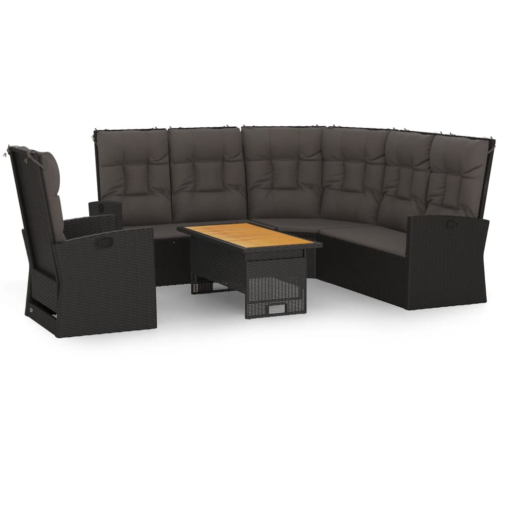 Garden Lounge Set Black PE Rattan, Acacia wood, Powder-Coated Steel
