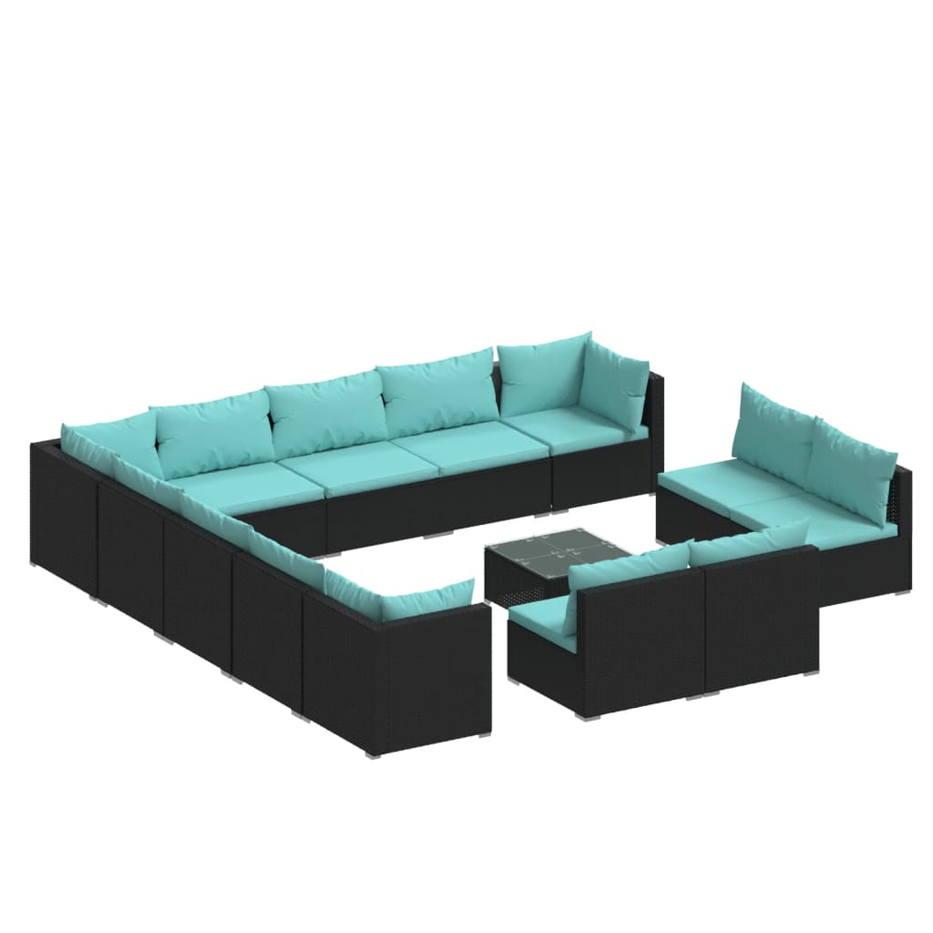 Garden Lounge Set Black PE Rattan Large Garden Lounge Set