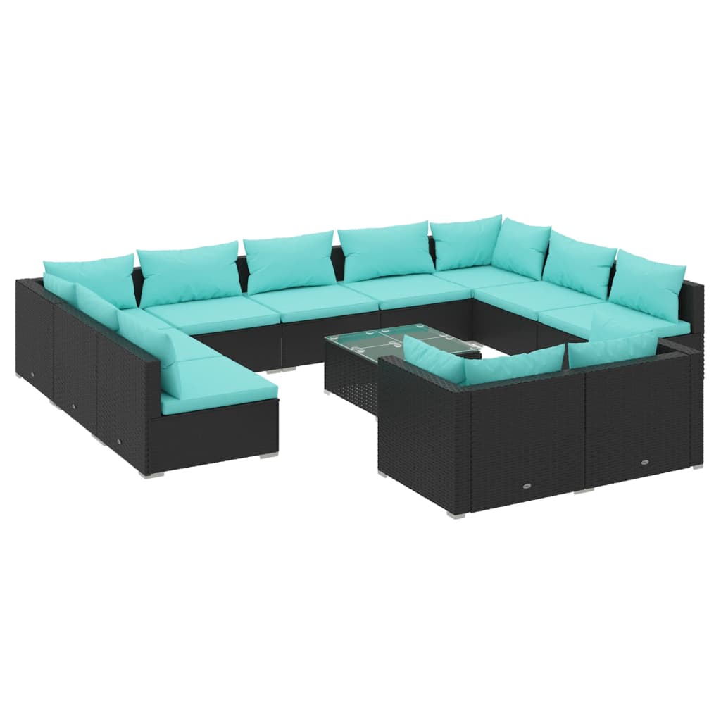 Garden Lounge Set Black PE rattan Large Modular