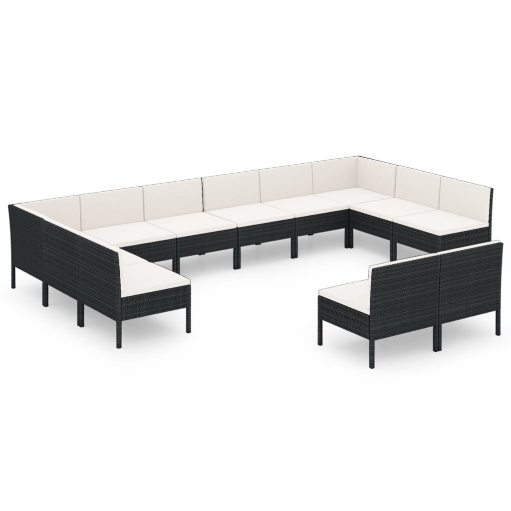 Garden Lounge Set Black PE rattan Large Modular