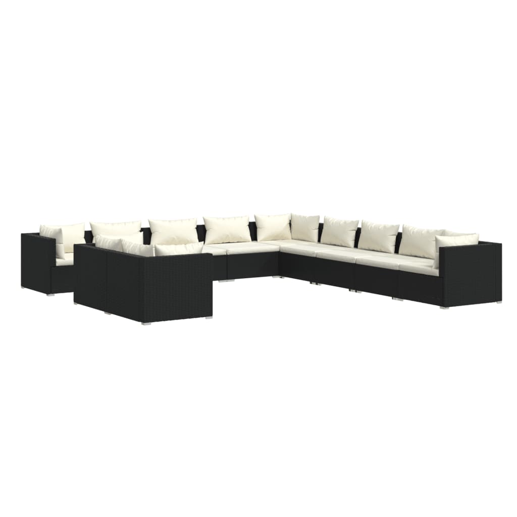 Garden Lounge Set Black PE Rattan Large Modular