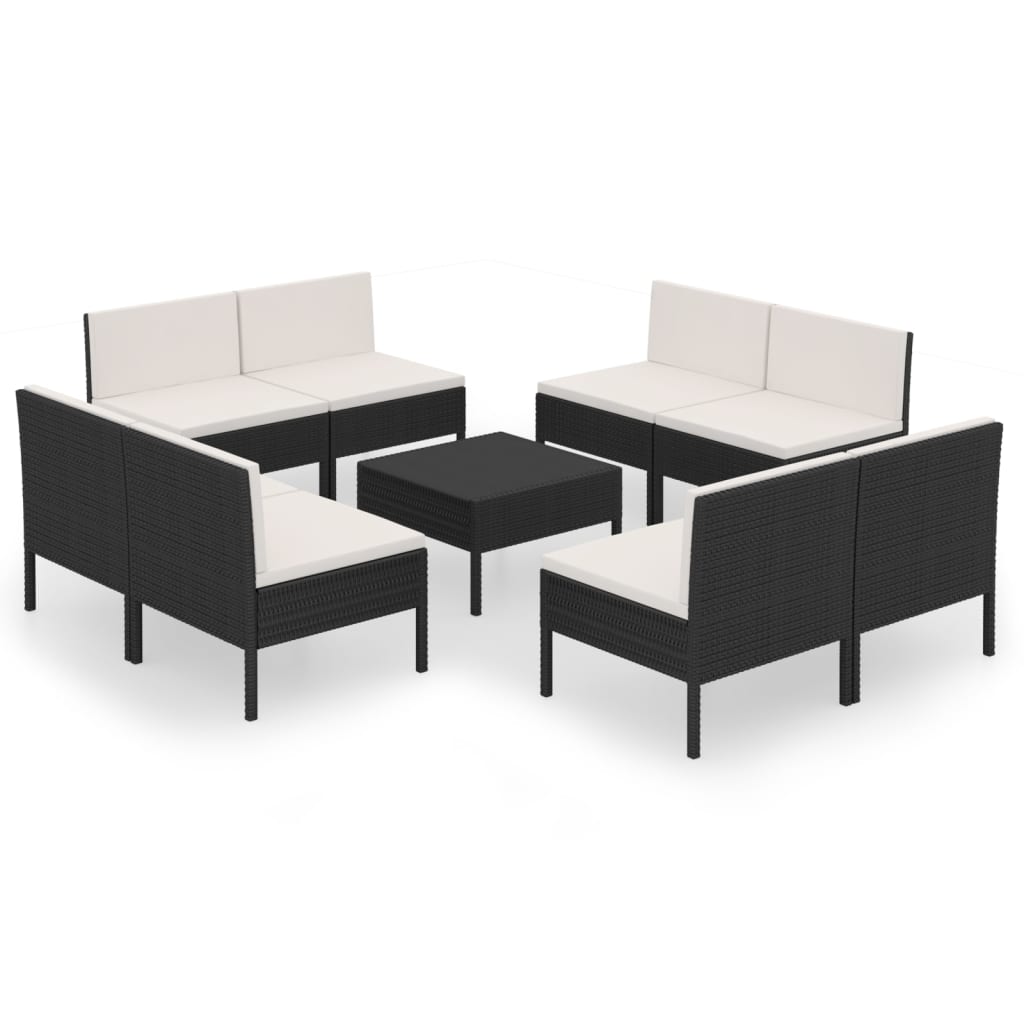Garden Lounge Set Black PE rattan Large Modular
