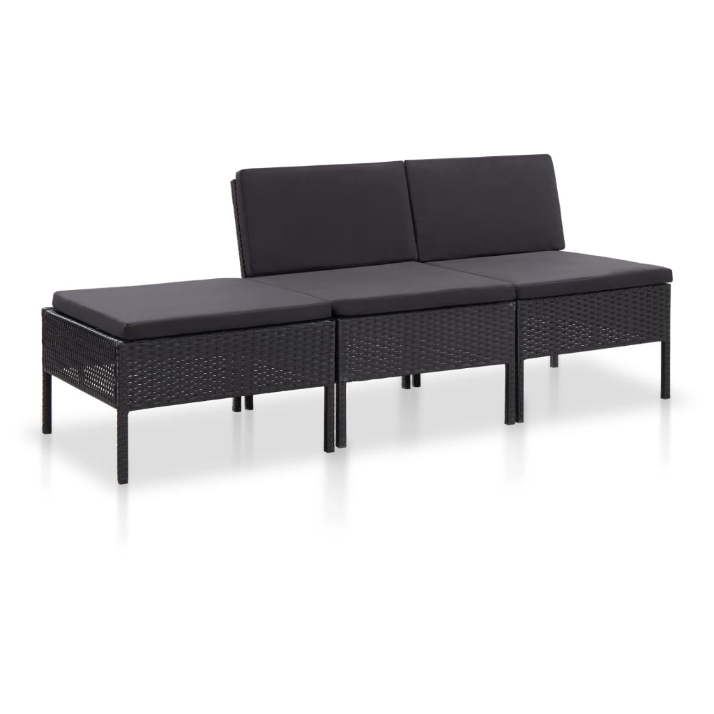 Garden Lounge Set Black PE Rattan Large Modular