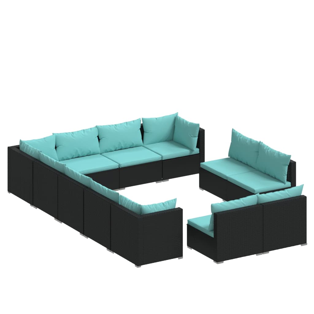 Garden Lounge Set Black PE rattan Large Modular