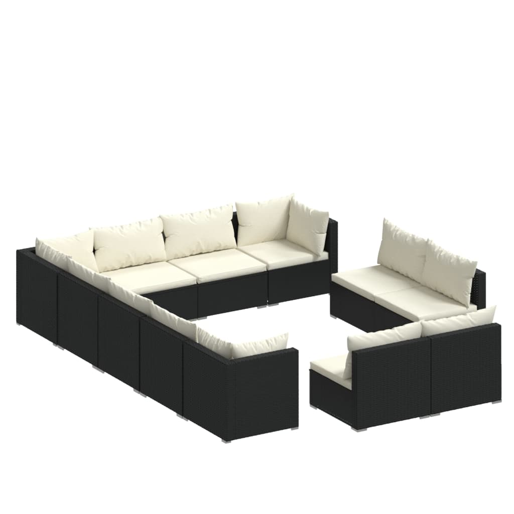 Garden Lounge Set Black PE Rattan Large Modular