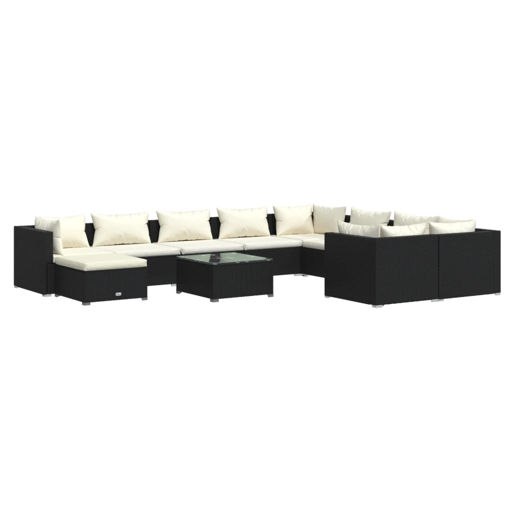 Garden Lounge Set Black PE rattan Large Modular