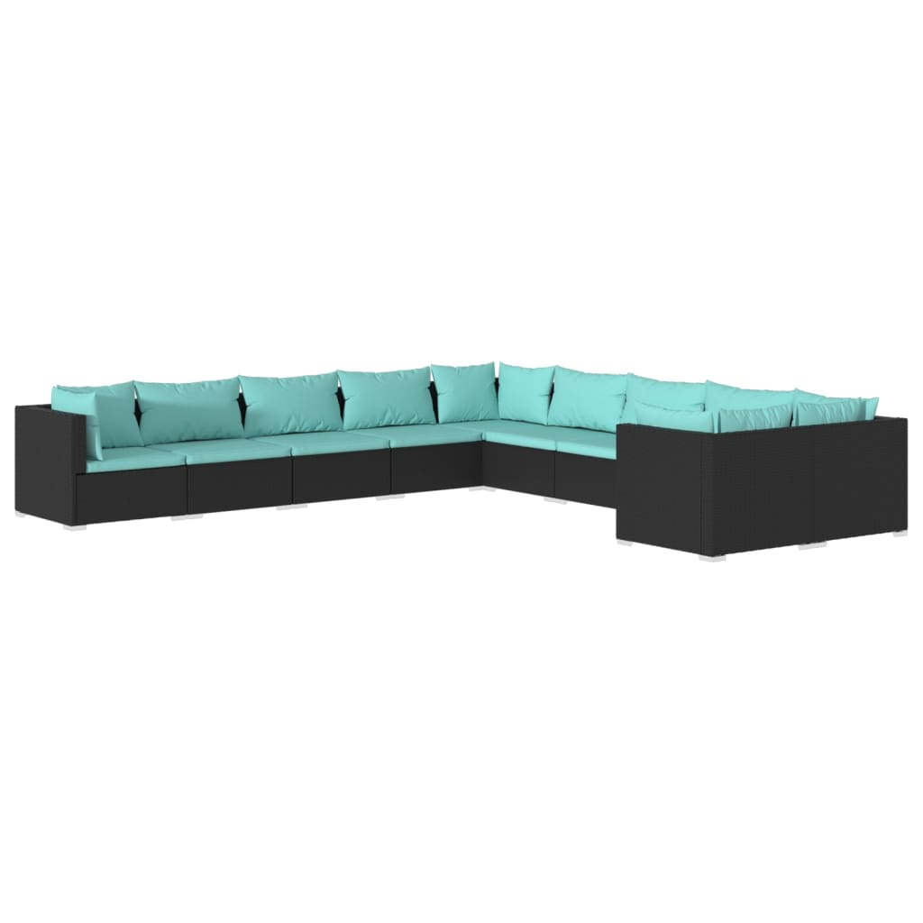 Garden Lounge Set Black PE Rattan Large Modular