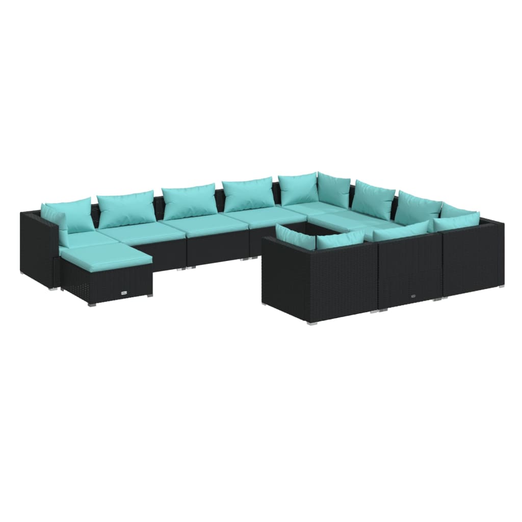Garden Lounge Set Black PE Rattan Large Modular