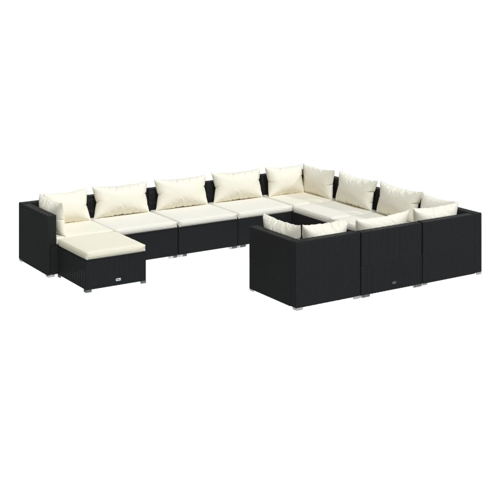 Garden Lounge Set Black PE rattan Large Modular