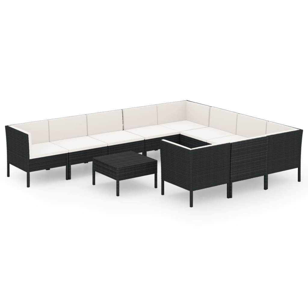 Garden Lounge Set Black PE Rattan Large Modular