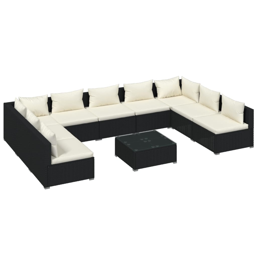 Garden Lounge Set Black PE rattan Large Modular