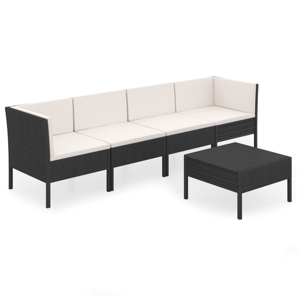 Garden Lounge Set Black PE Rattan Large Removable Covers