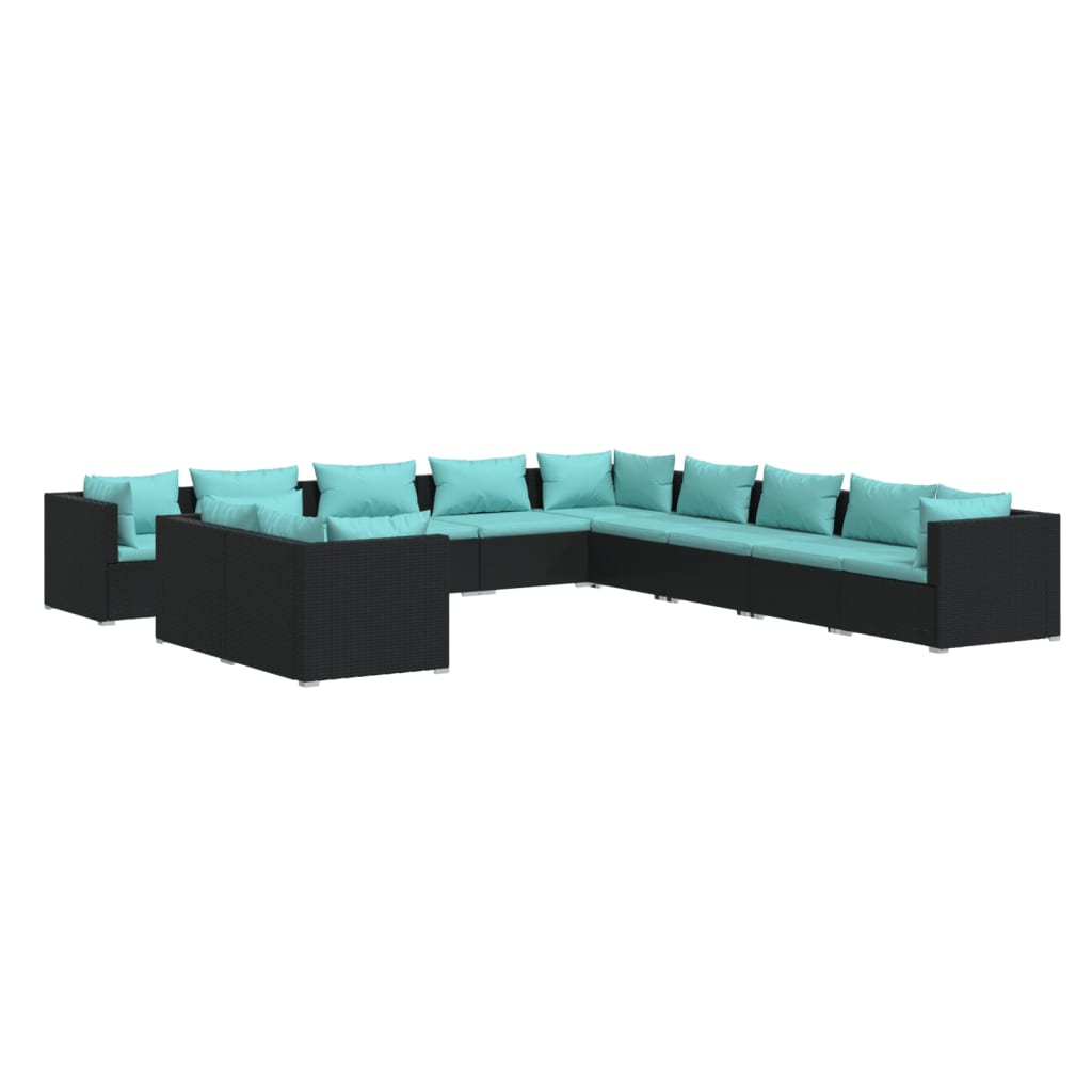 Garden Lounge Set Black PE rattan Large Water-resistant materials