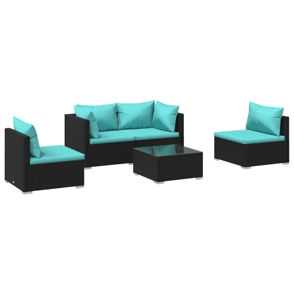 Garden Lounge Set Black PE Rattan Modular Garden Lounge Set