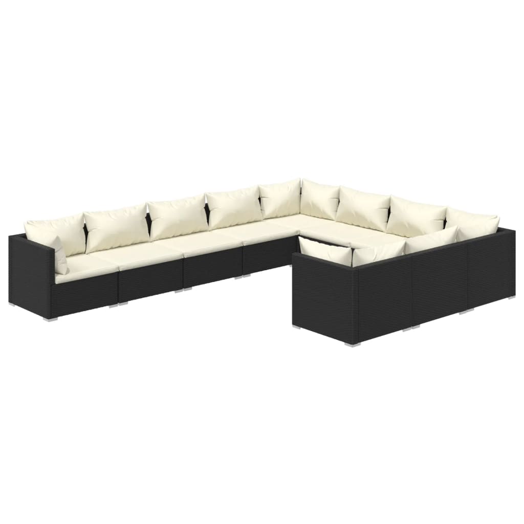 Garden Lounge Set Black PE rattan, powder-coated steel, fabric
