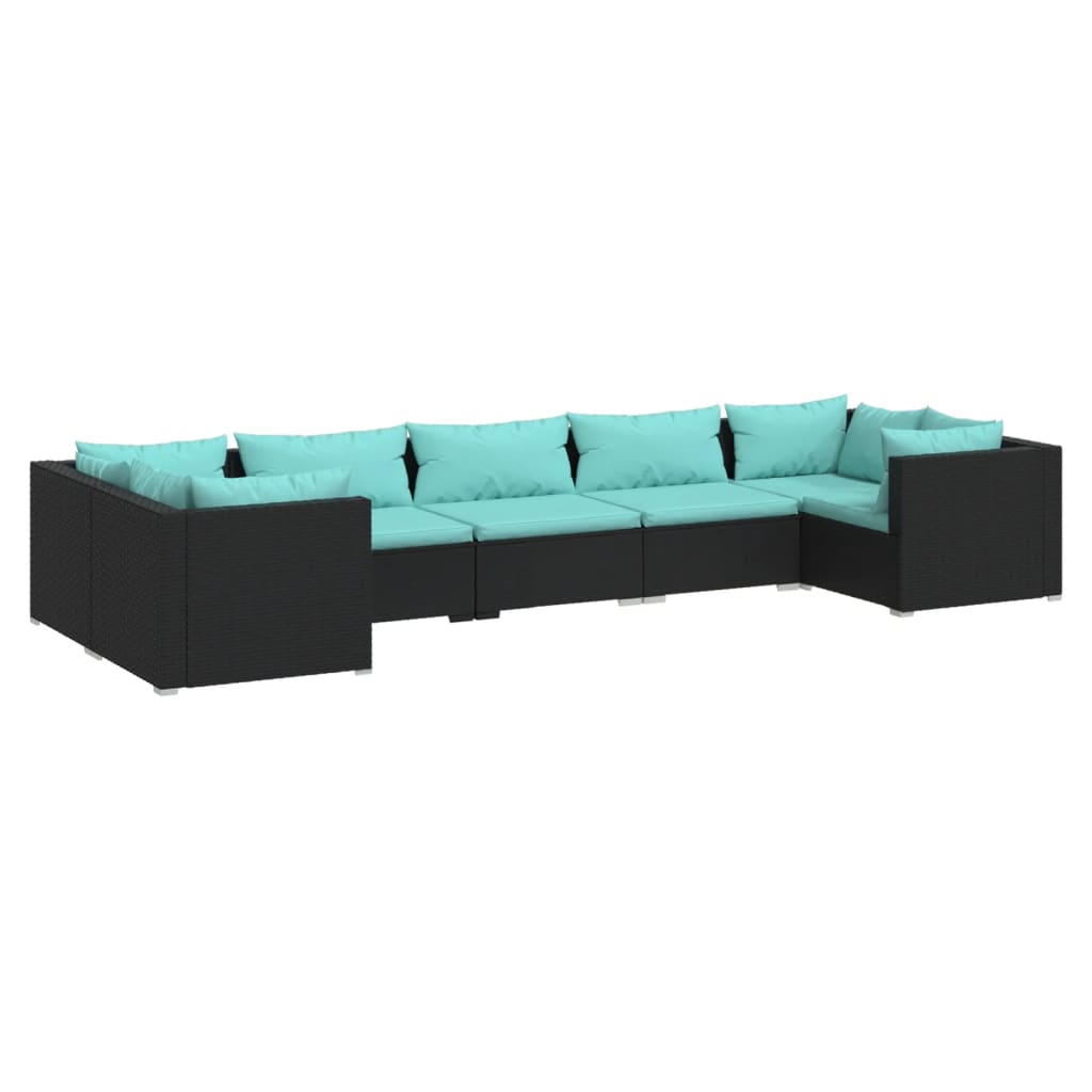 Garden Lounge Set Black PE rattan, powder-coated steel, fabric